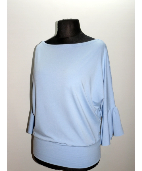 Bluzeczka typu kimono z marszczonym rękawem - błękitna